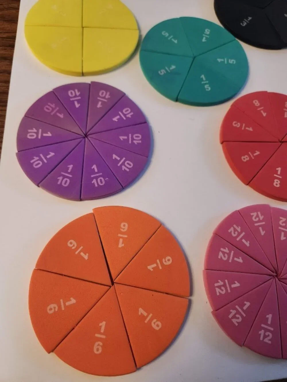 Foam Numbered Fraction Circles Math Manipulatives Toys Tools Educational Kit Set